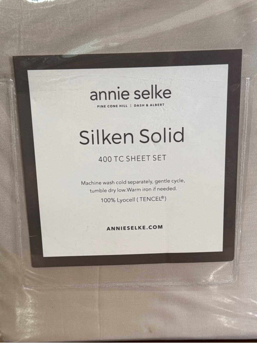 annie selke Silken Solid 400 TC Sheet Set — Light Taupe